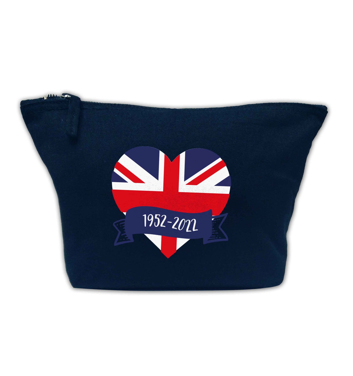 British flag heart Queens jubilee navy makeup bag