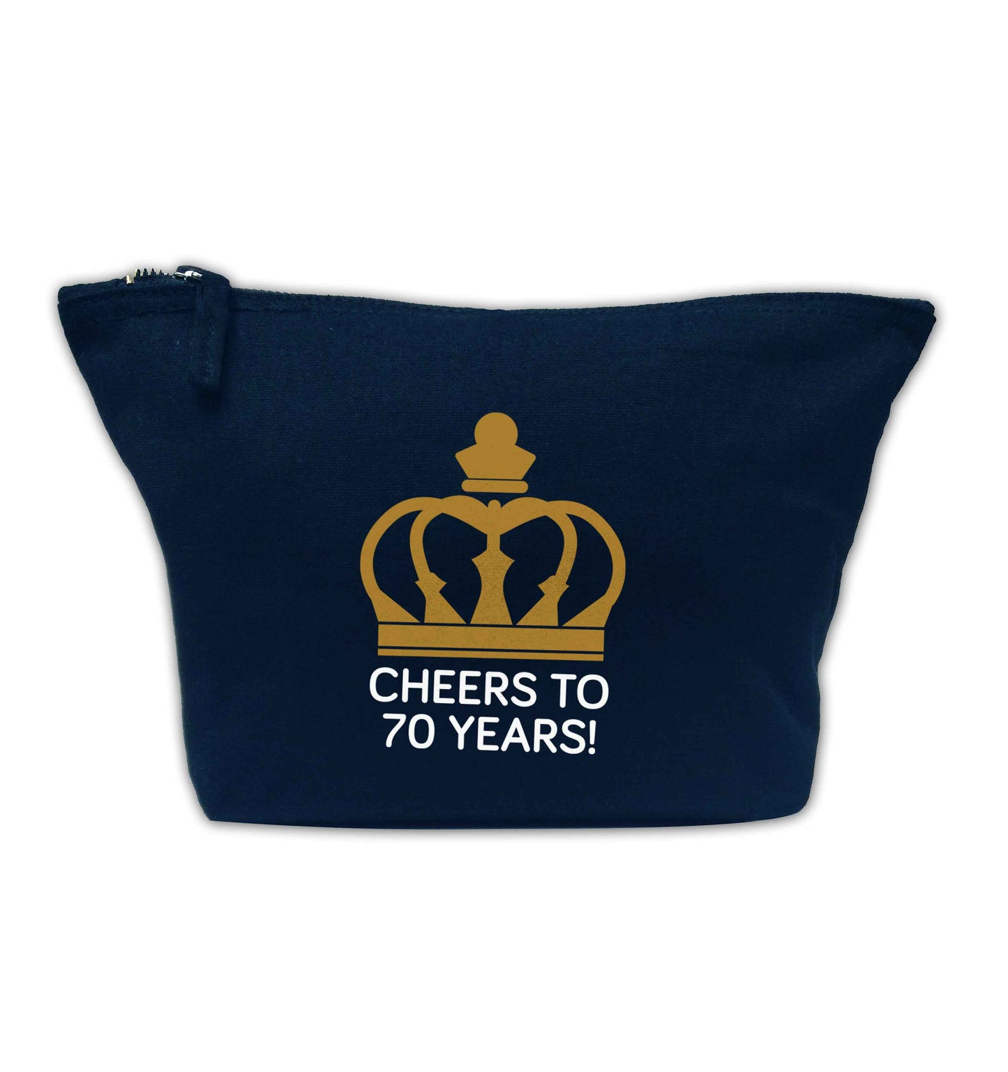 Cheers to 70 years! navy makeup bag