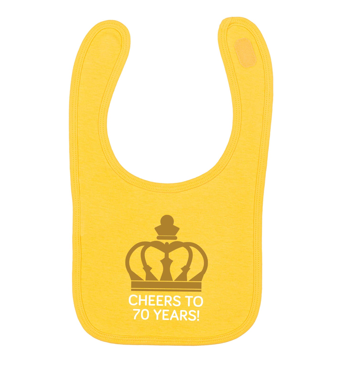 Cheers to 70 years! yellow baby bib