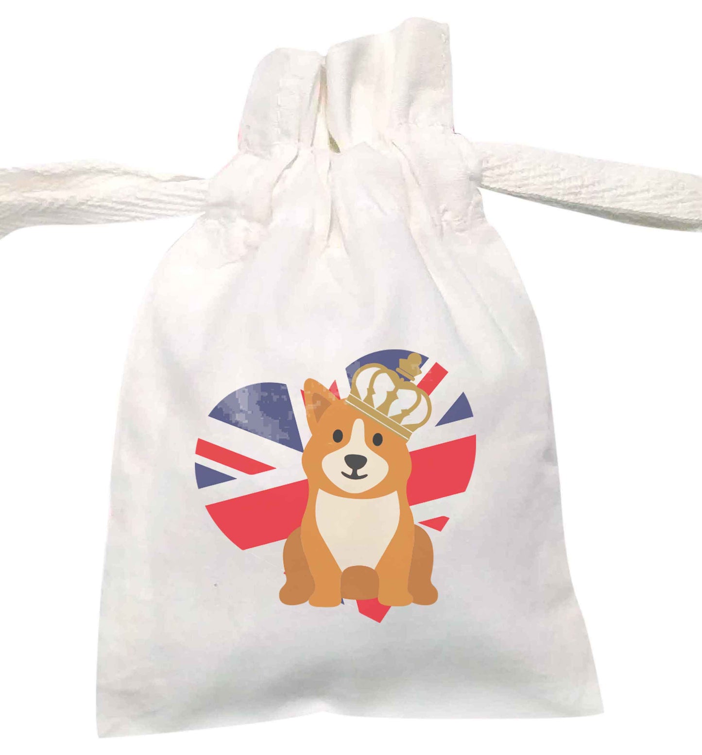 British corgi and flag | XS - L | Pouch / Drawstring bag / Sack | Organic Cotton | Bulk discounts available!