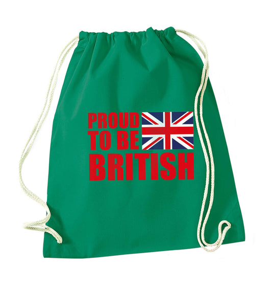Proud to be British green drawstring bag