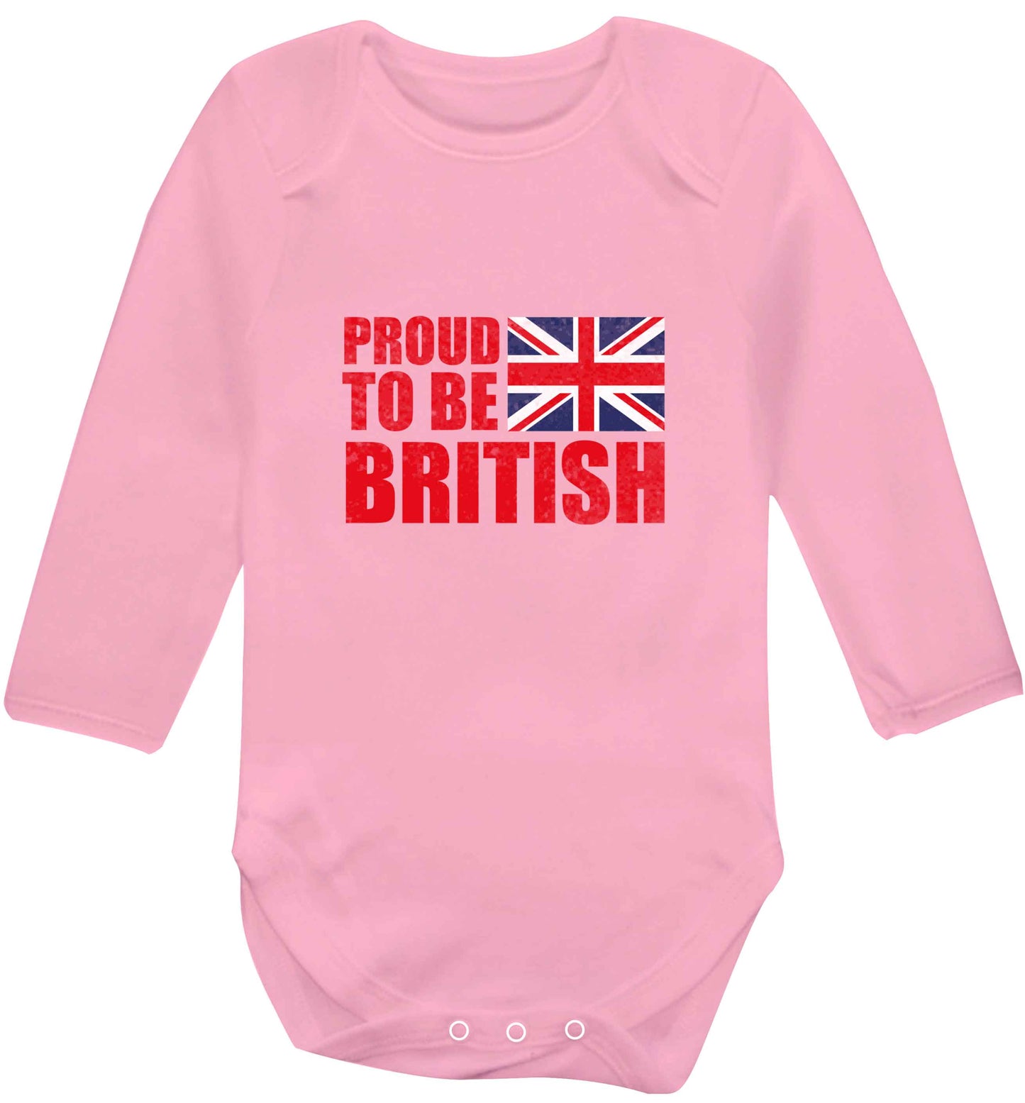 Proud to be British baby vest long sleeved pale pink 6-12 months