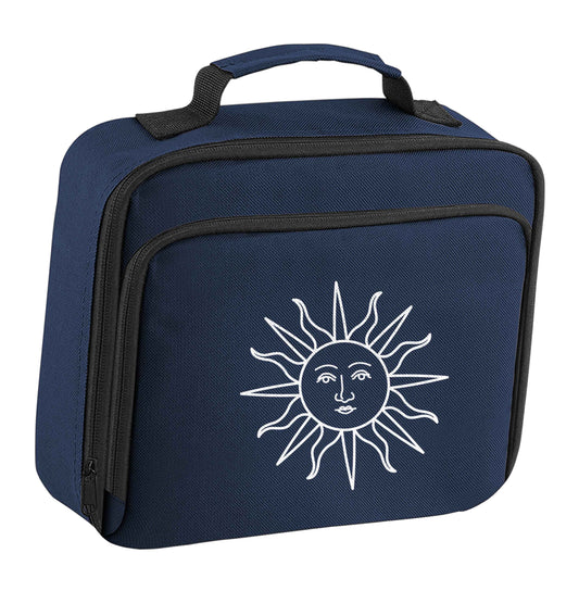 Sun face illustration insulated navy lunch bag cooler