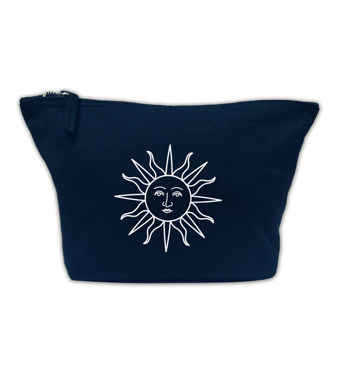 Sun face illustration navy makeup bag