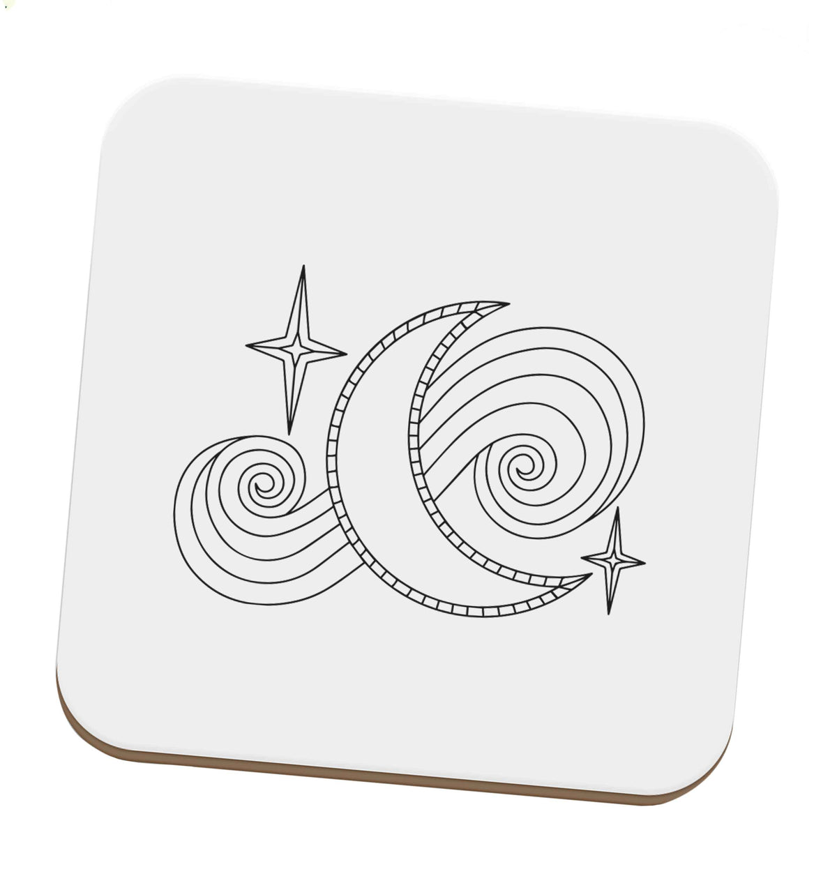 Moon and stars illustration set of four coasters