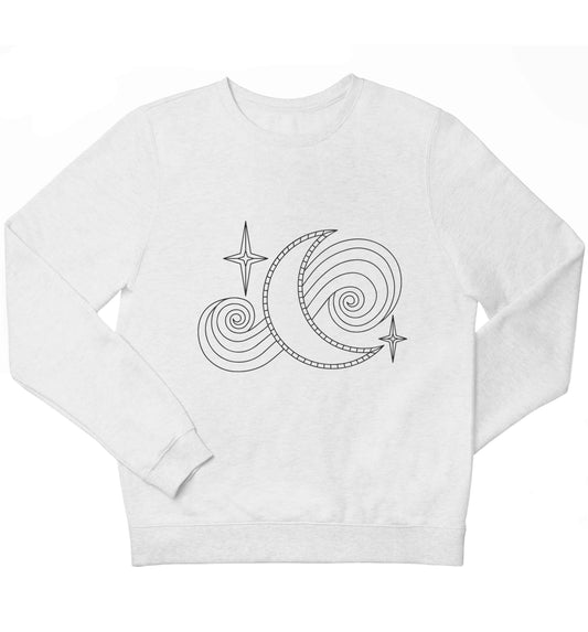 Moon and stars illustration children's white sweater 12-13 Years