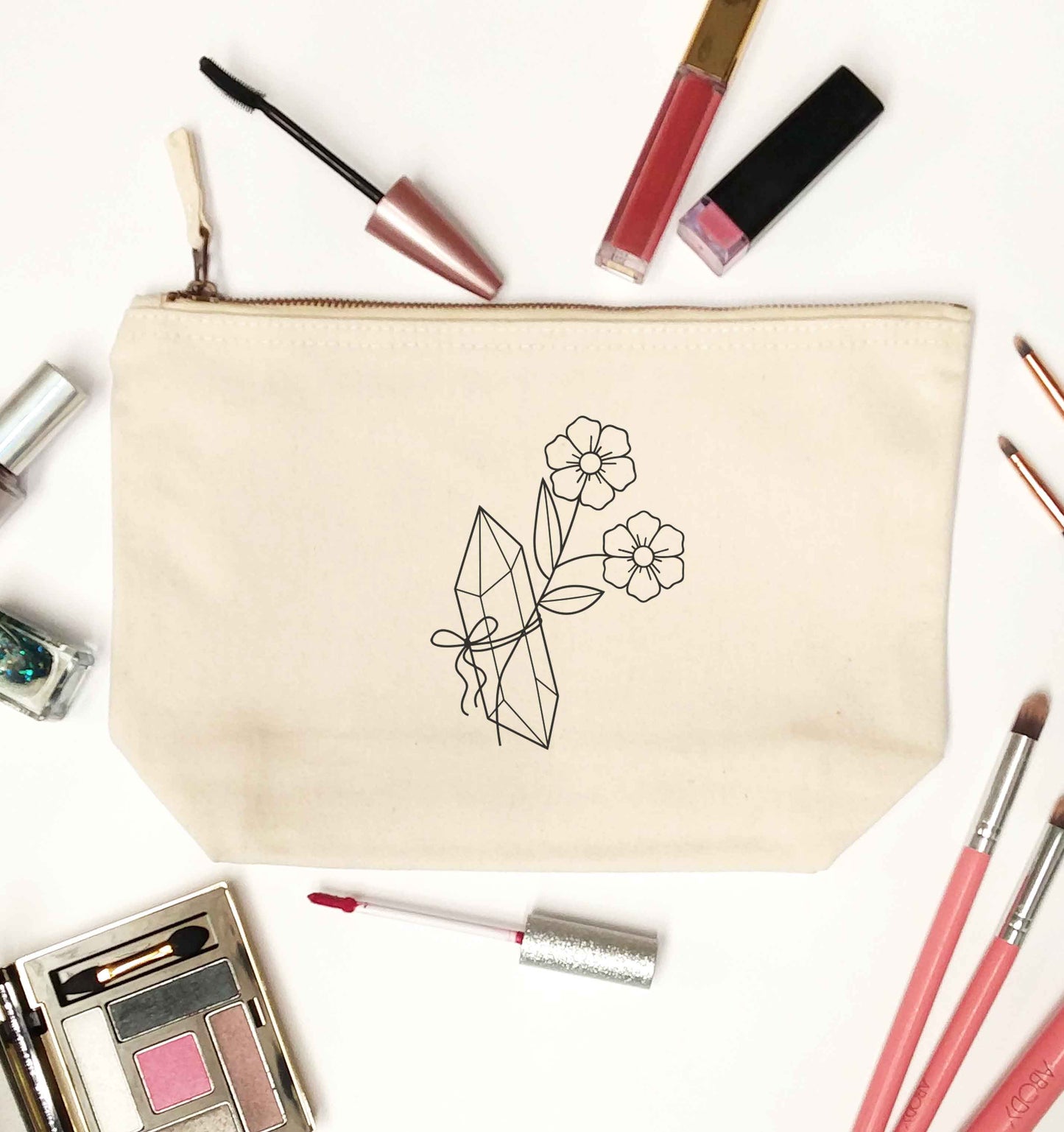 Crystal flower illustration natural makeup bag