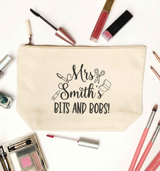 Mrs personalised teachers bits and bobs natural makeup bag