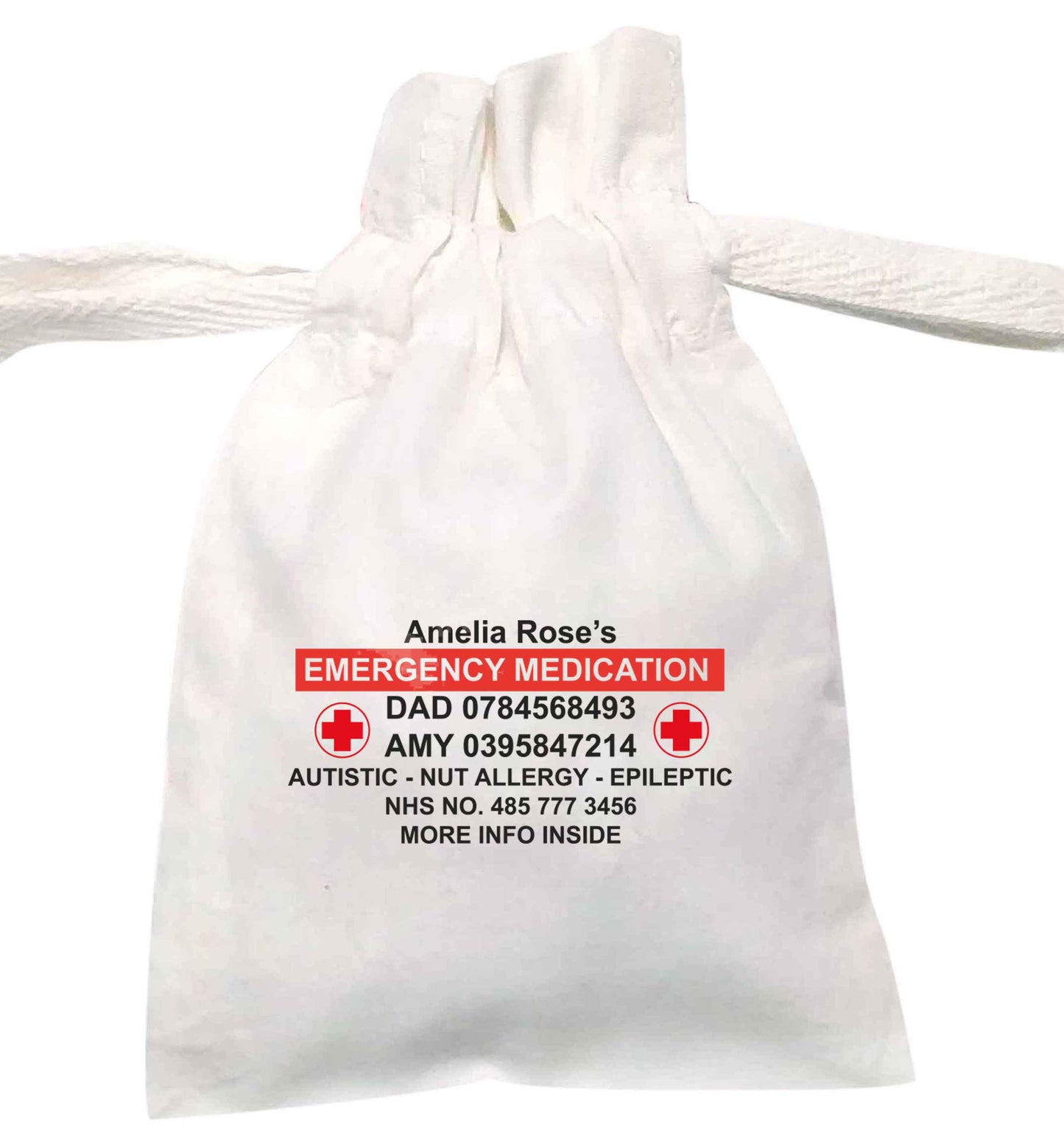 Fully personalised emergency medication bag | XS - L | Pouch / Drawstring bag / Sack | Organic Cotton | Bulk discounts available!