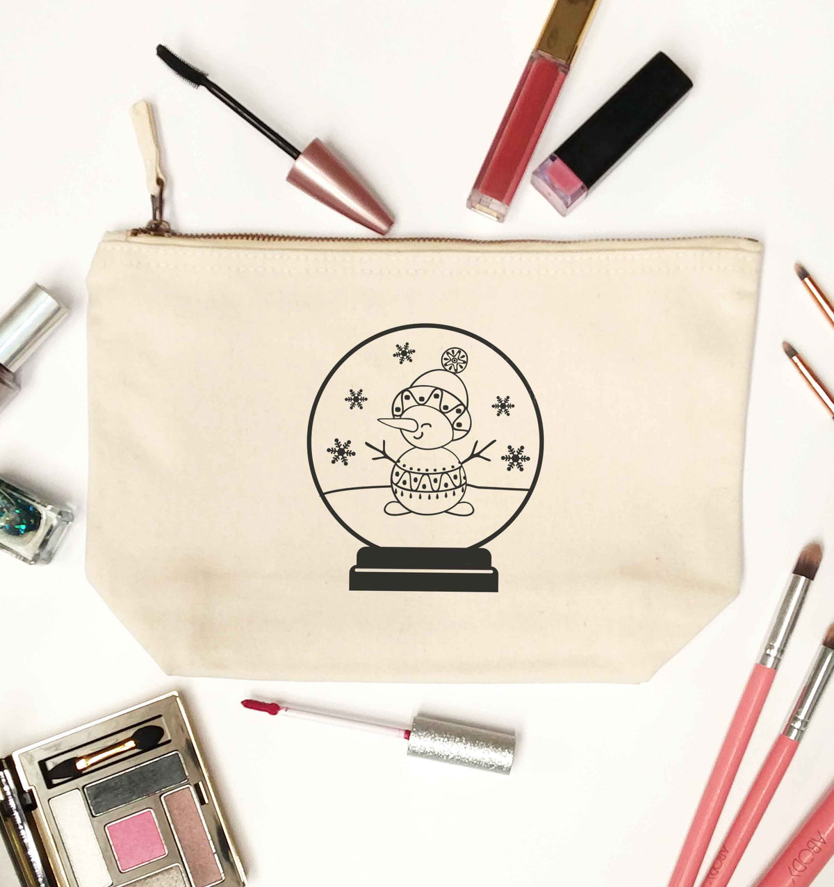 Snowman Snowglobe natural makeup bag