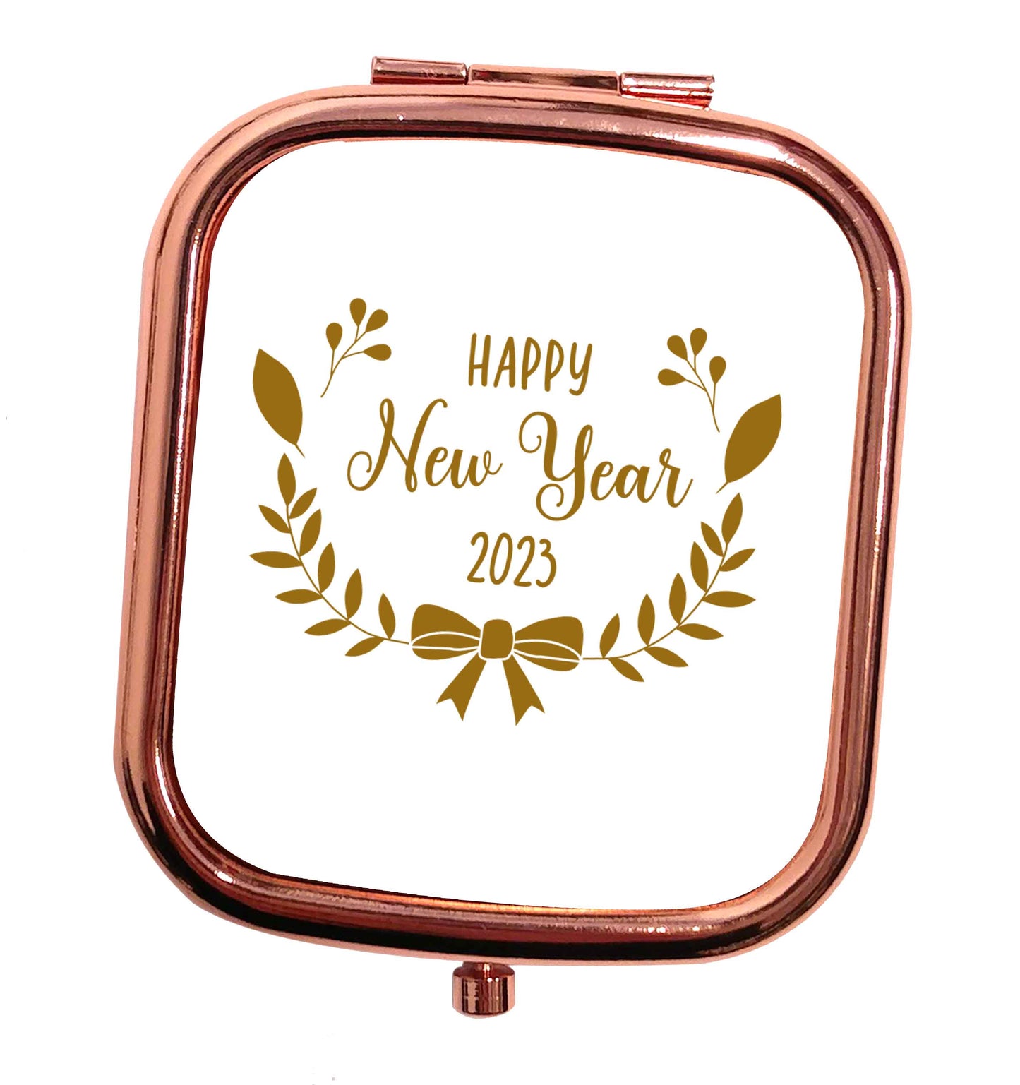 Happy New Year 2023 rose gold square pocket mirror