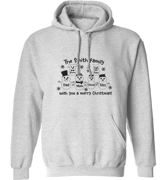 Personalised snowman family mum dad cat dog adults unisex grey hoodie 2XL