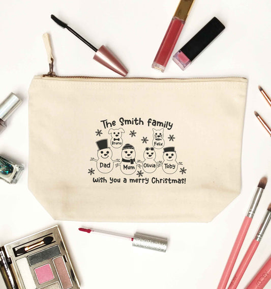 Personalised snowman family mum dad cat dog natural makeup bag