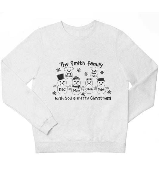 Personalised snowman family mum dad cat dog children's white sweater 12-13 Years