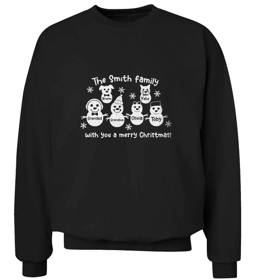 Personalised snowman family grandma grandad cat dog adult's unisex black sweater 2XL