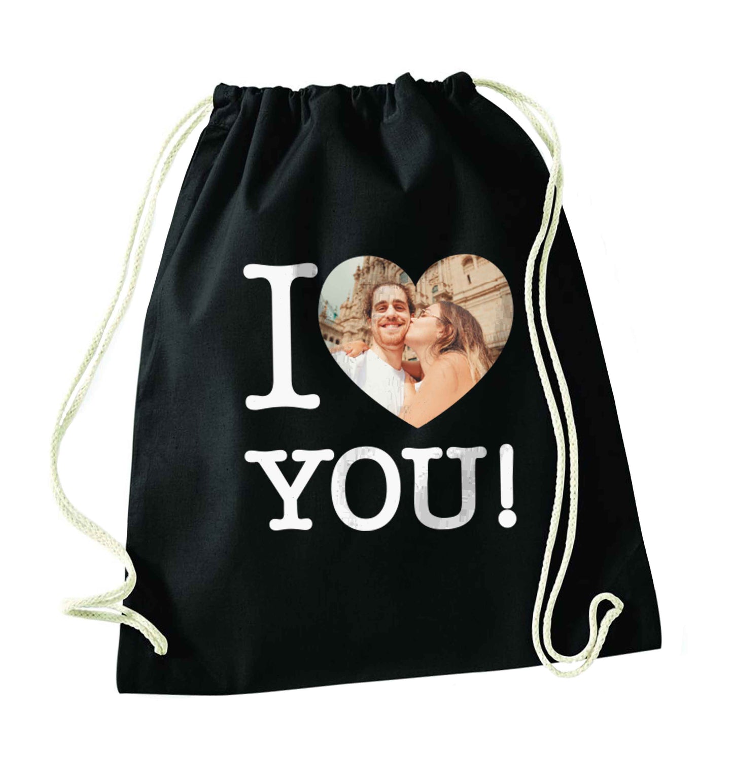 I love you black drawstring bag
