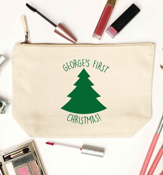 Personalised it's my first Christmas - tree natural makeup bag