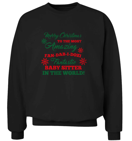 Merry Christmas to the most amazing fan-dab-i-dozi fantasic baby sitter in the world adult's unisex black sweater 2XL