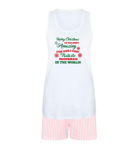 Merry Christmas to the most amazing fan-dab-i-dozi fantasic bridesmaid in the world size XL women's pyjama shorts set in pink