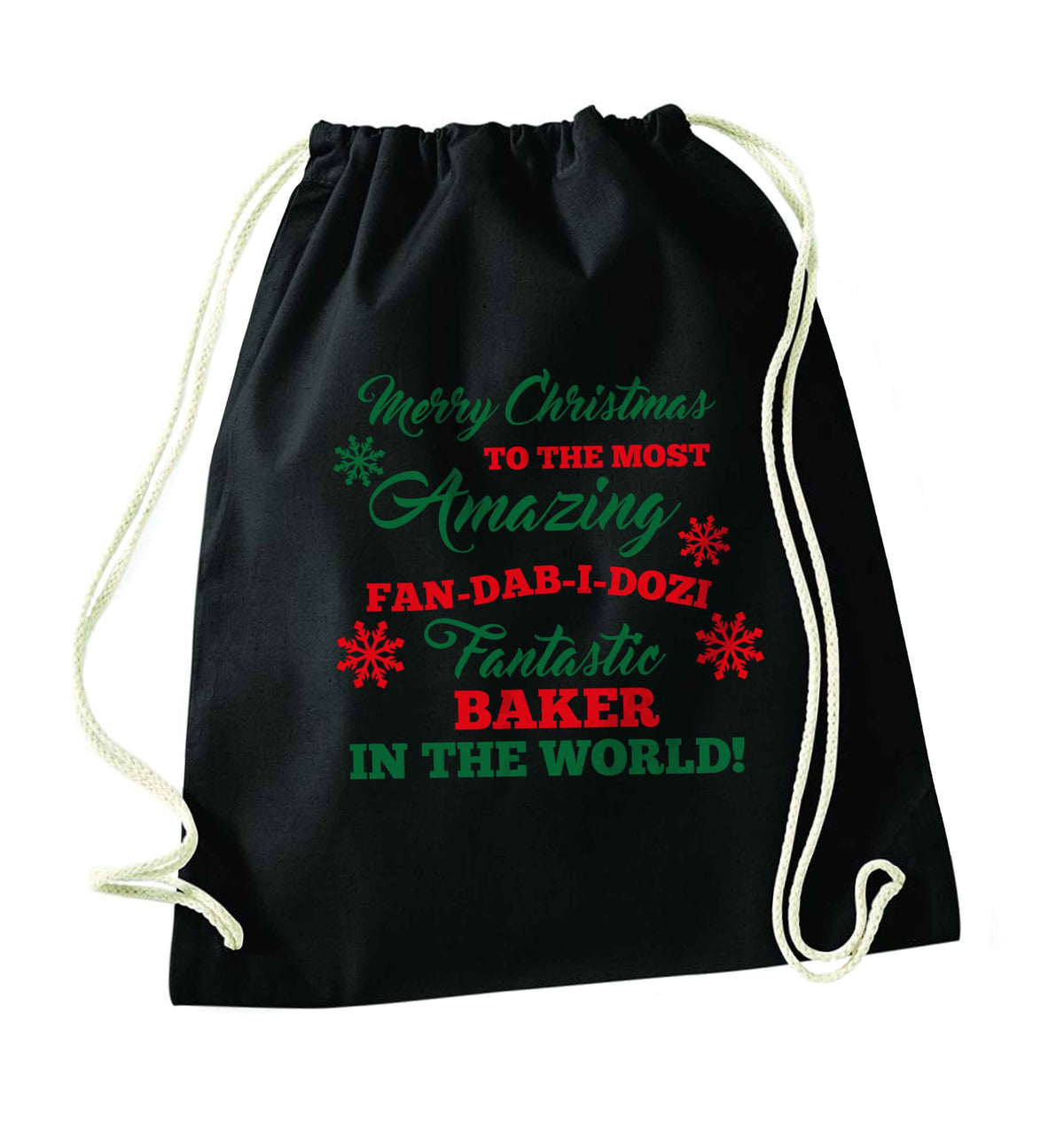 Merry Christmas to the most amazing baker in the world! black drawstring bag
