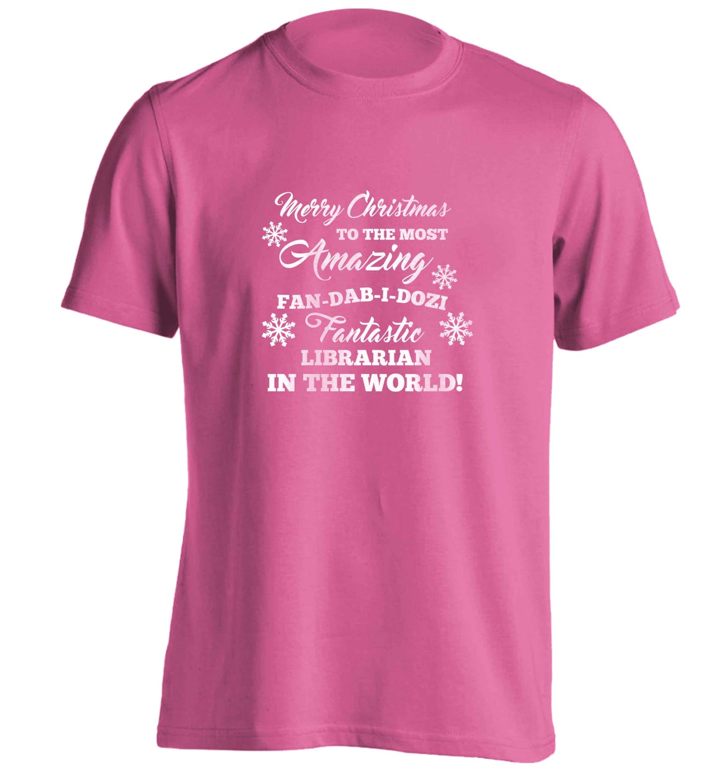 Merry Christmas to the most amazing librarian in the world! adults unisex pink Tshirt 2XL