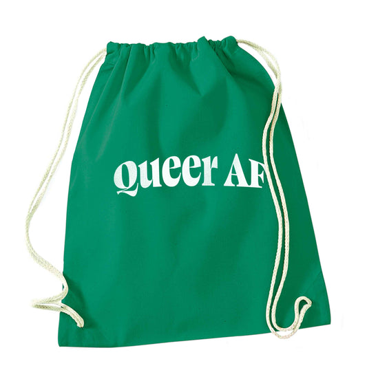 Queer AF green drawstring bag