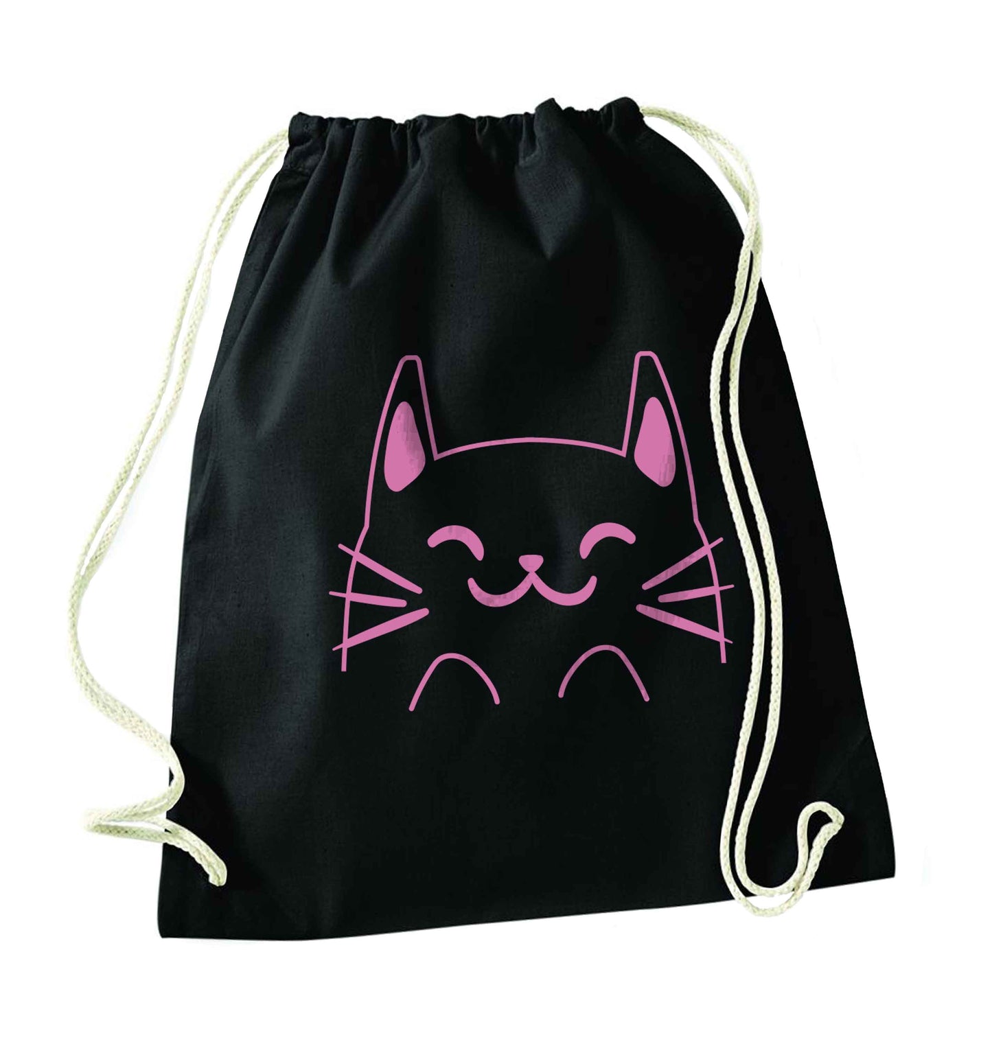 Cat illustration black drawstring bag
