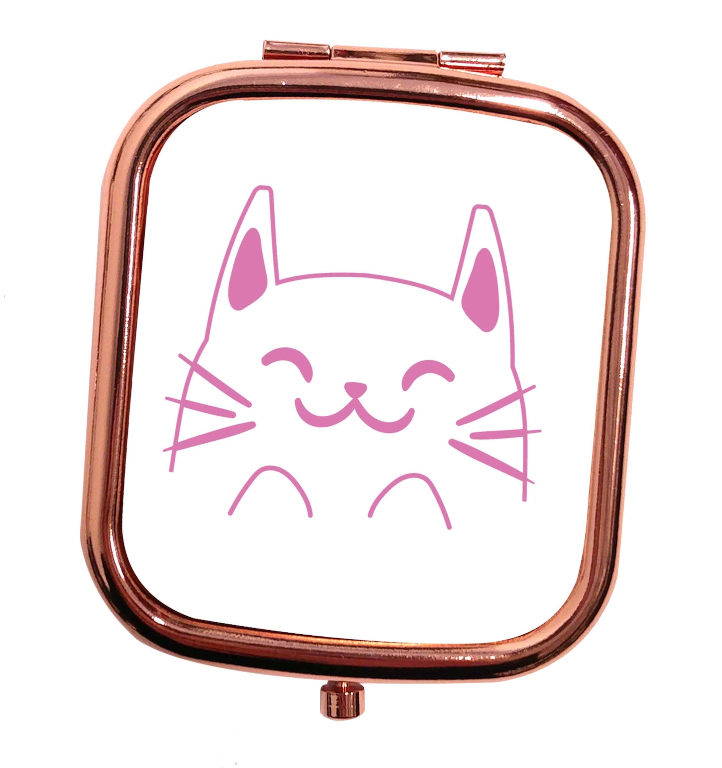 Cat illustration rose gold square pocket mirror