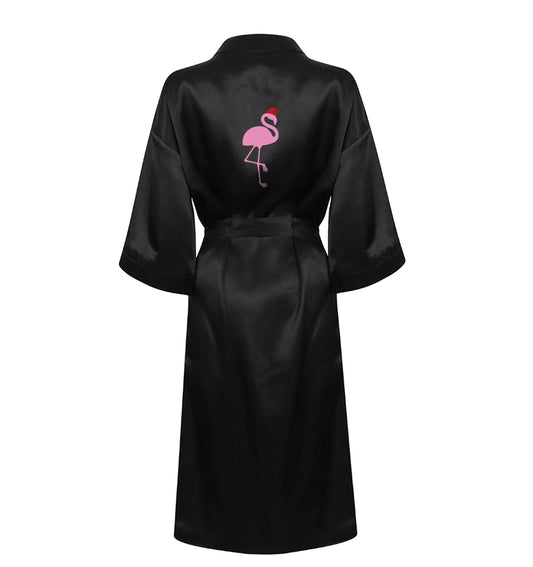 Pink flamingo santa XL/XXL black ladies dressing gown size 16/18
