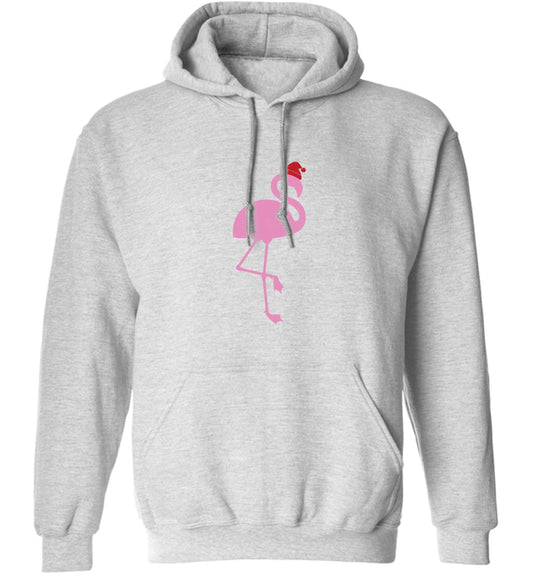 Pink flamingo santa adults unisex grey hoodie 2XL