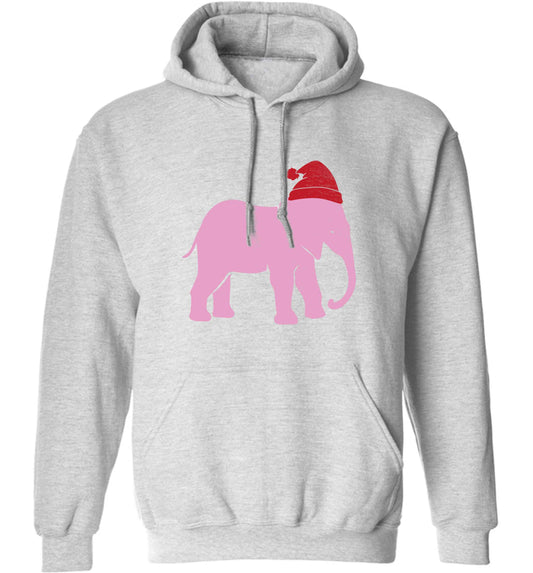 Pink elephant Santa adults unisex grey hoodie 2XL