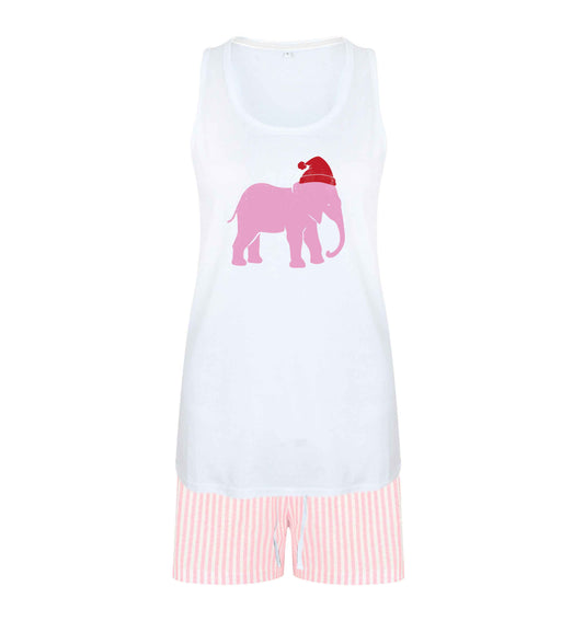 Pink elephant Santa size XL women's pyjama shorts set in pink
