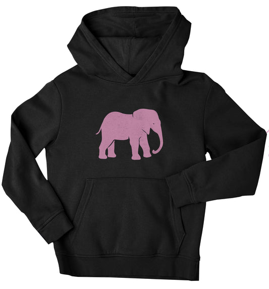 Pink elephant children's black hoodie 12-13 Years
