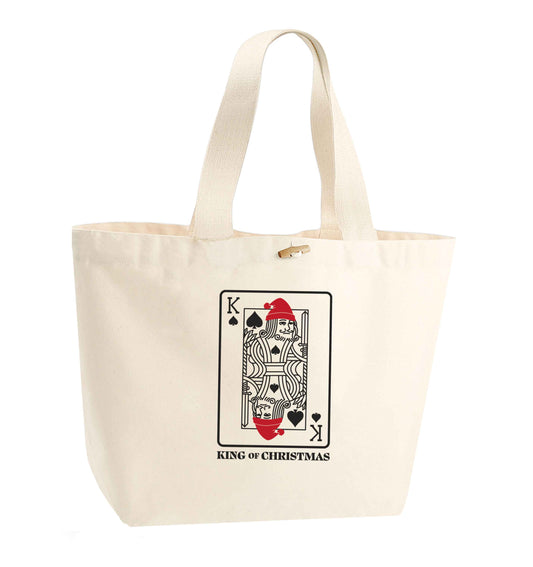 King of christmas organic cotton premium tote bag with wooden toggle in natural