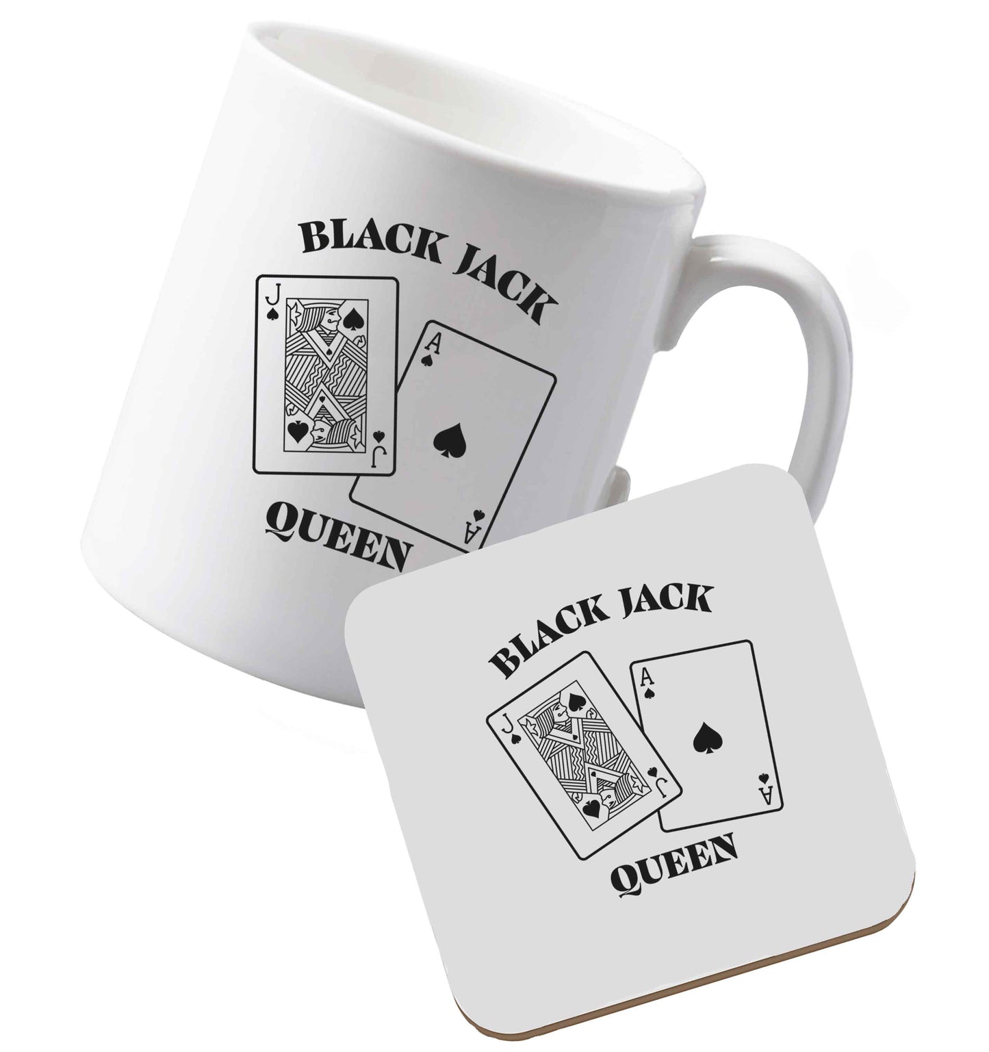 10 oz Ceramic mug and coaster Blackjack queen both sides
