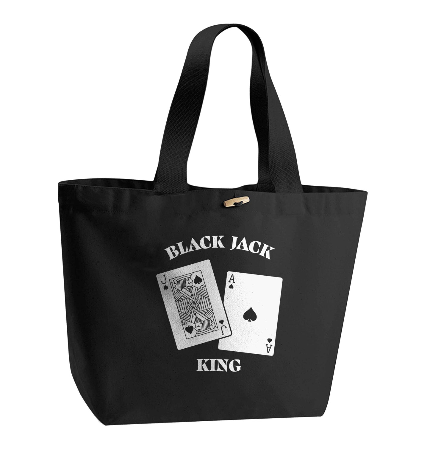 Blackjack king organic cotton premium tote bag with wooden toggle in black