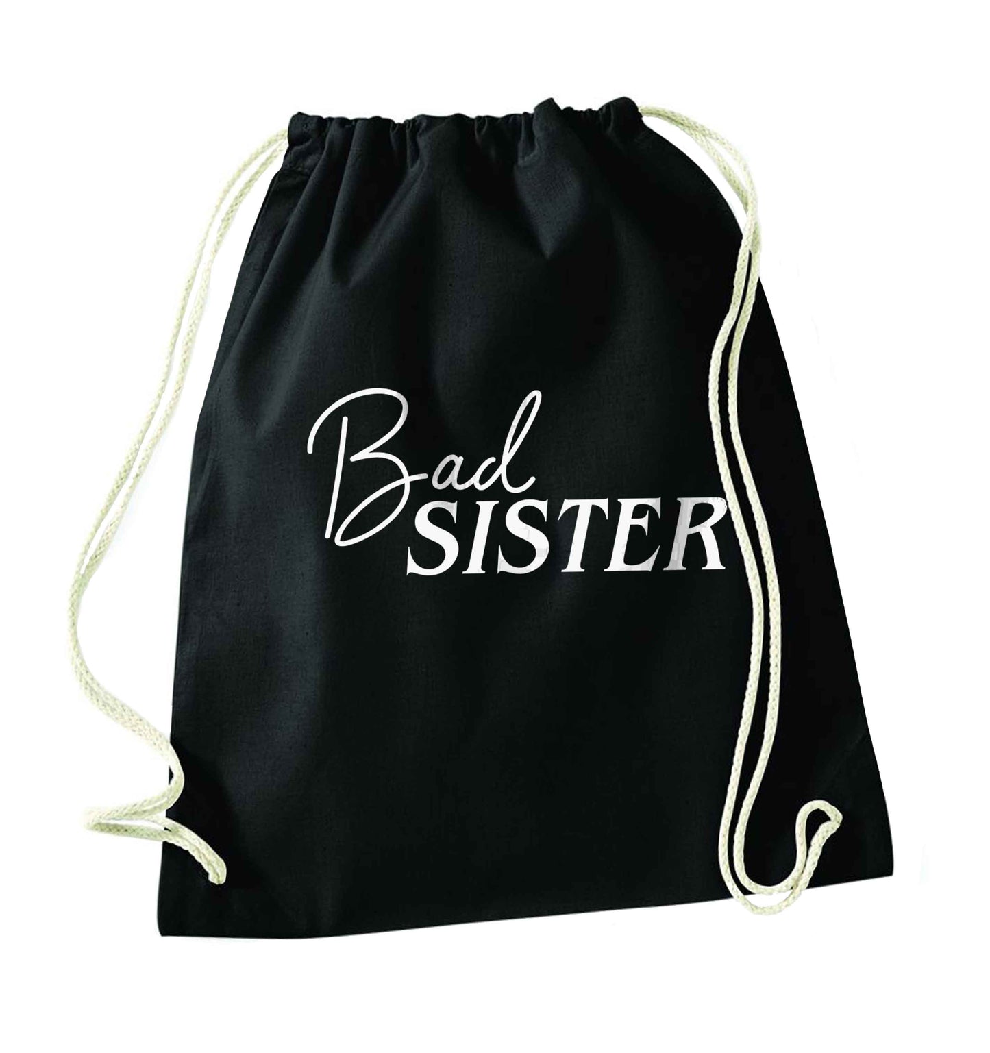 Bad sister black drawstring bag