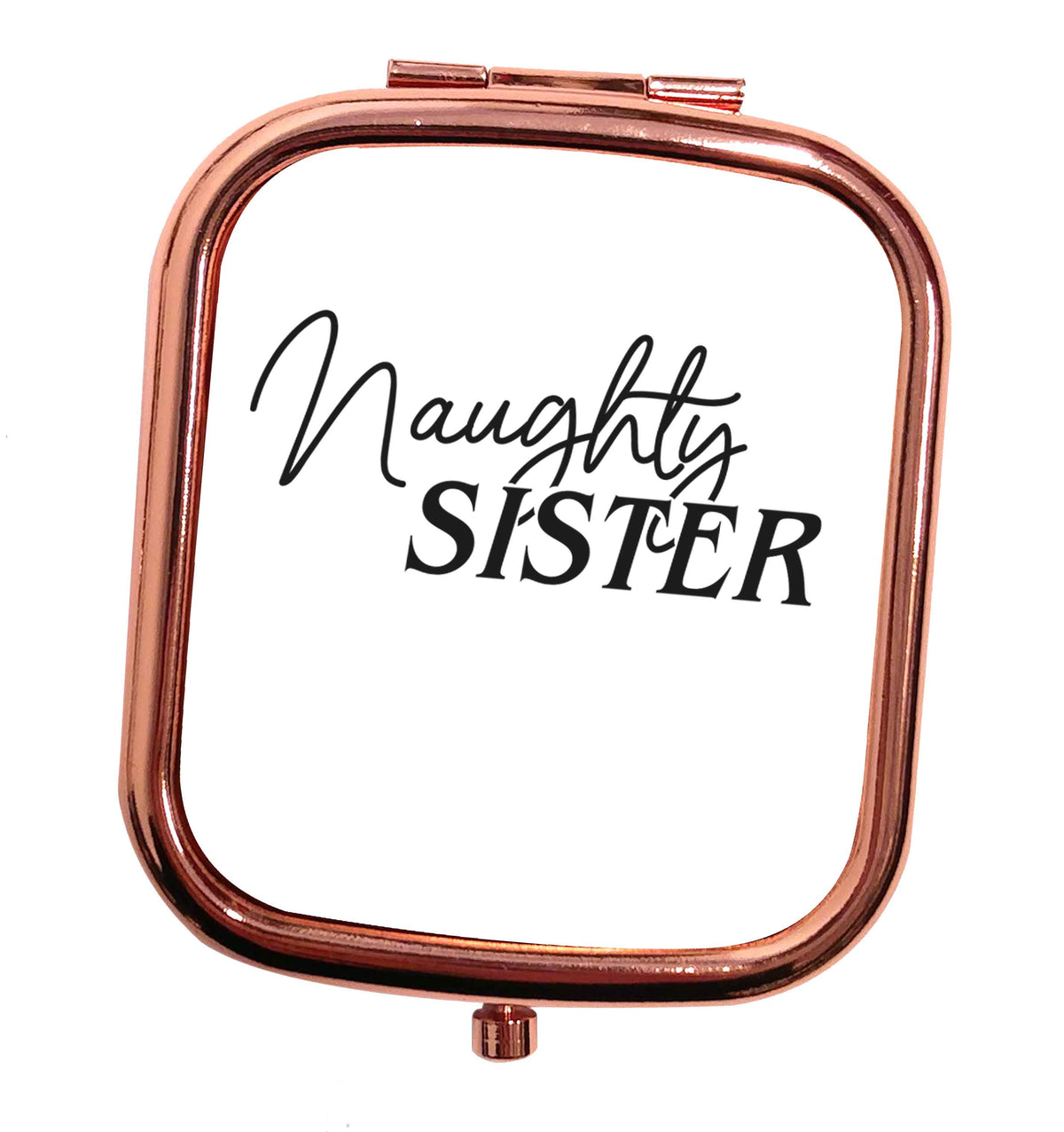 Naughty Sister rose gold square pocket mirror