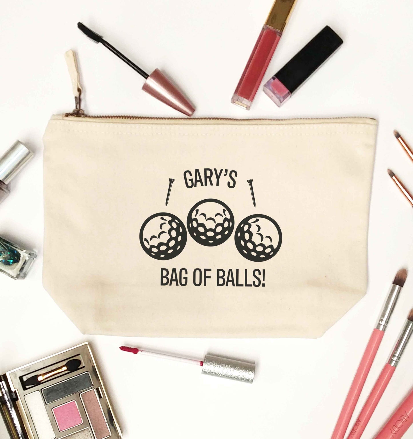 Personalised bag of golf balls natural makeup bag