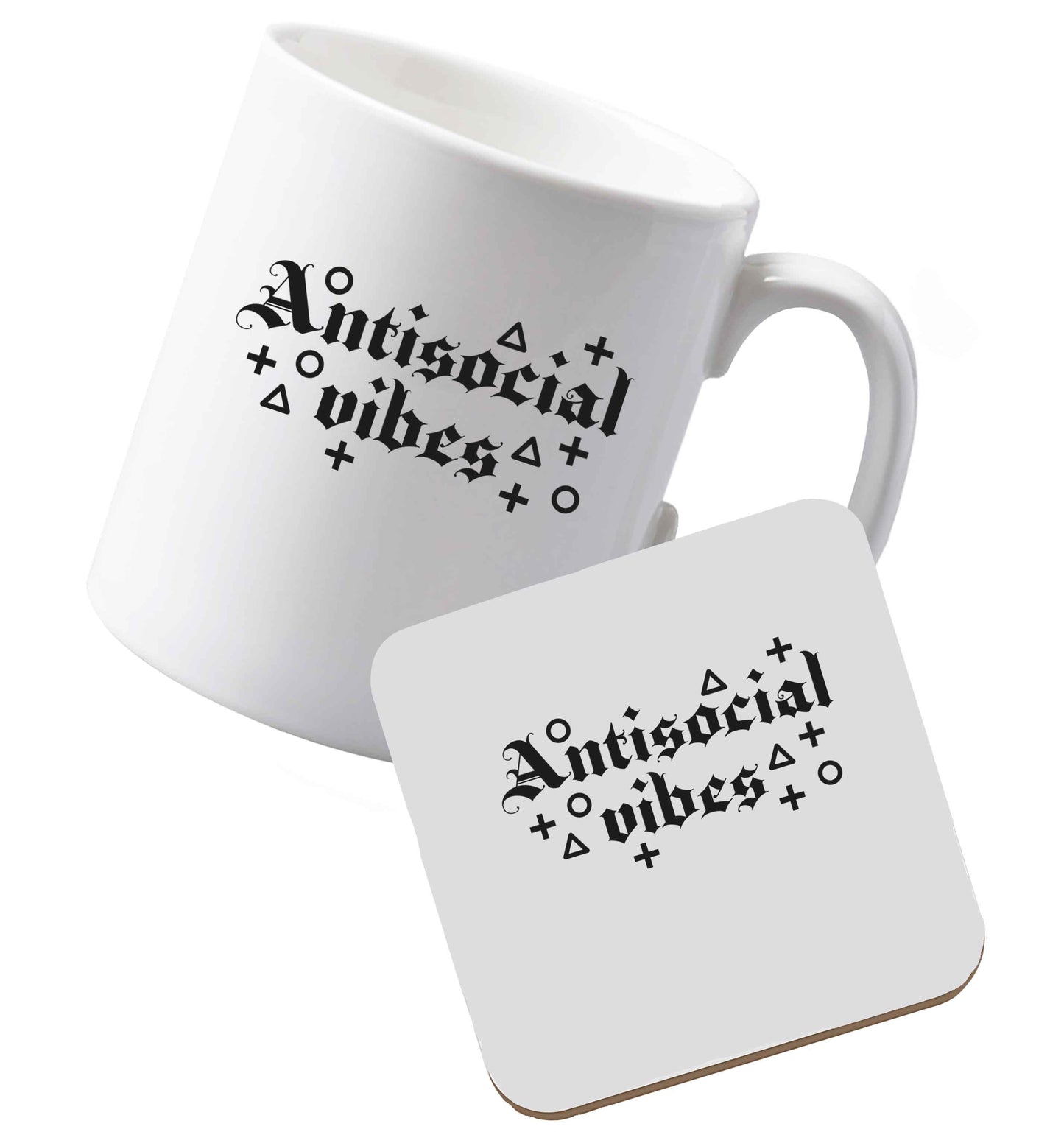 10 oz Ceramic mug and coaster Antisocial vibes both sides