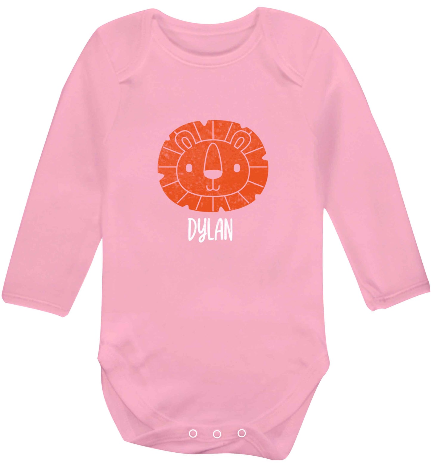 Personalised lion baby vest long sleeved pale pink 6-12 months