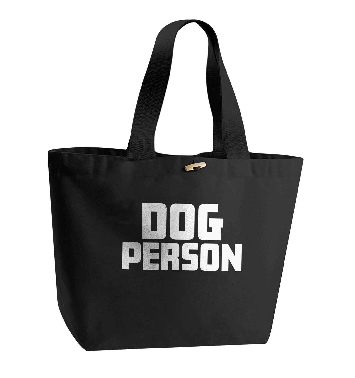 Dog Person Kit organic cotton premium tote bag with wooden toggle in black