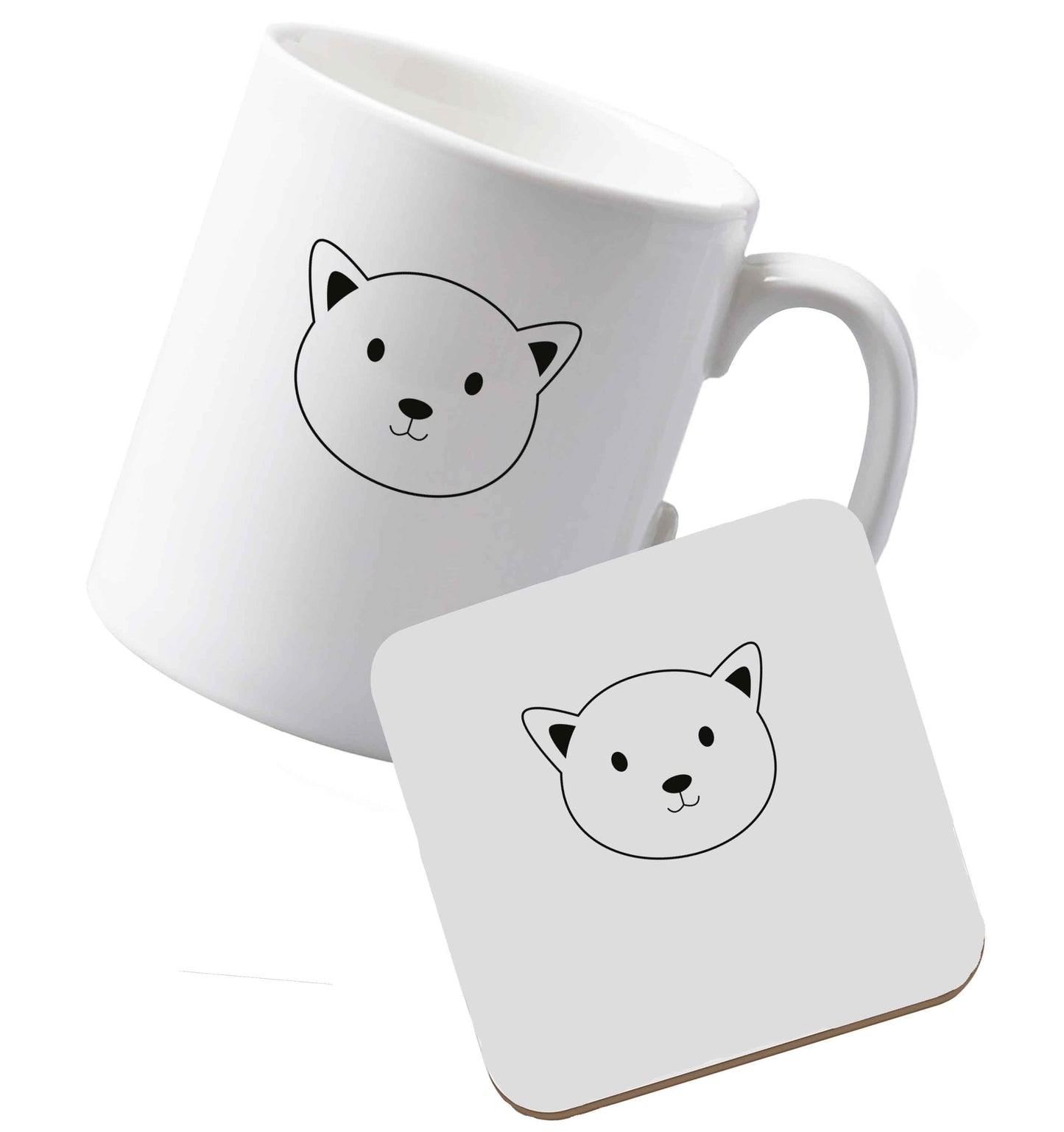 10 oz Ceramic mug and coaster Cat face only Kit both sides
