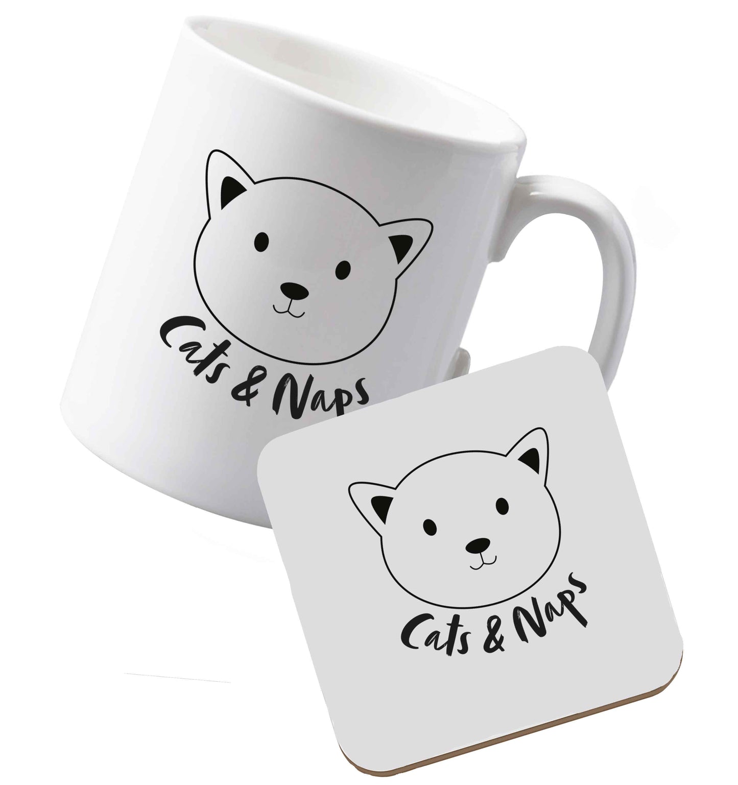 10 oz Ceramic mug and coaster Cats and naps Kit both sides