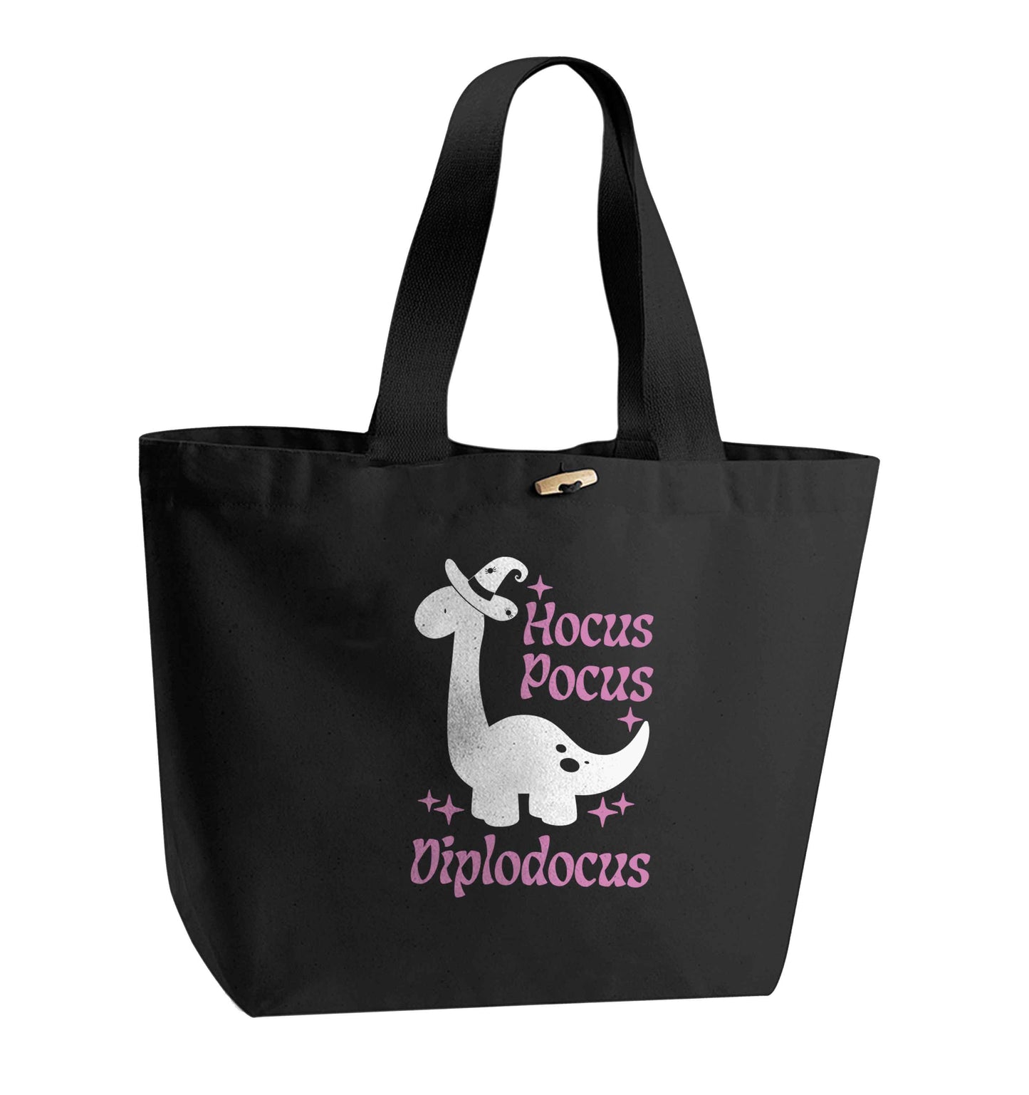 Hocus pocus diplodocus Kit organic cotton premium tote bag with wooden toggle in black