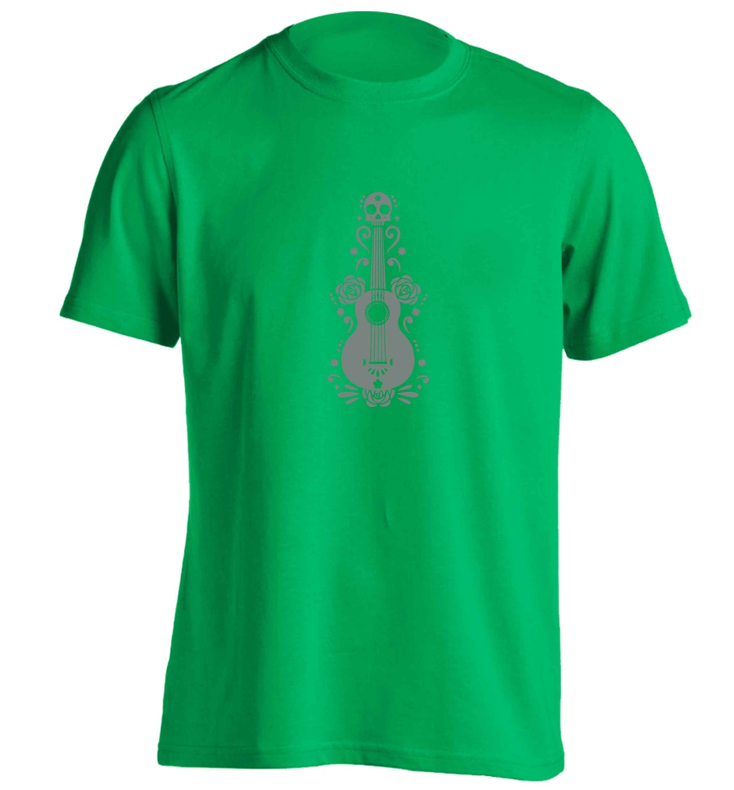 Guitar skull illustration adults unisex green Tshirt 2XL