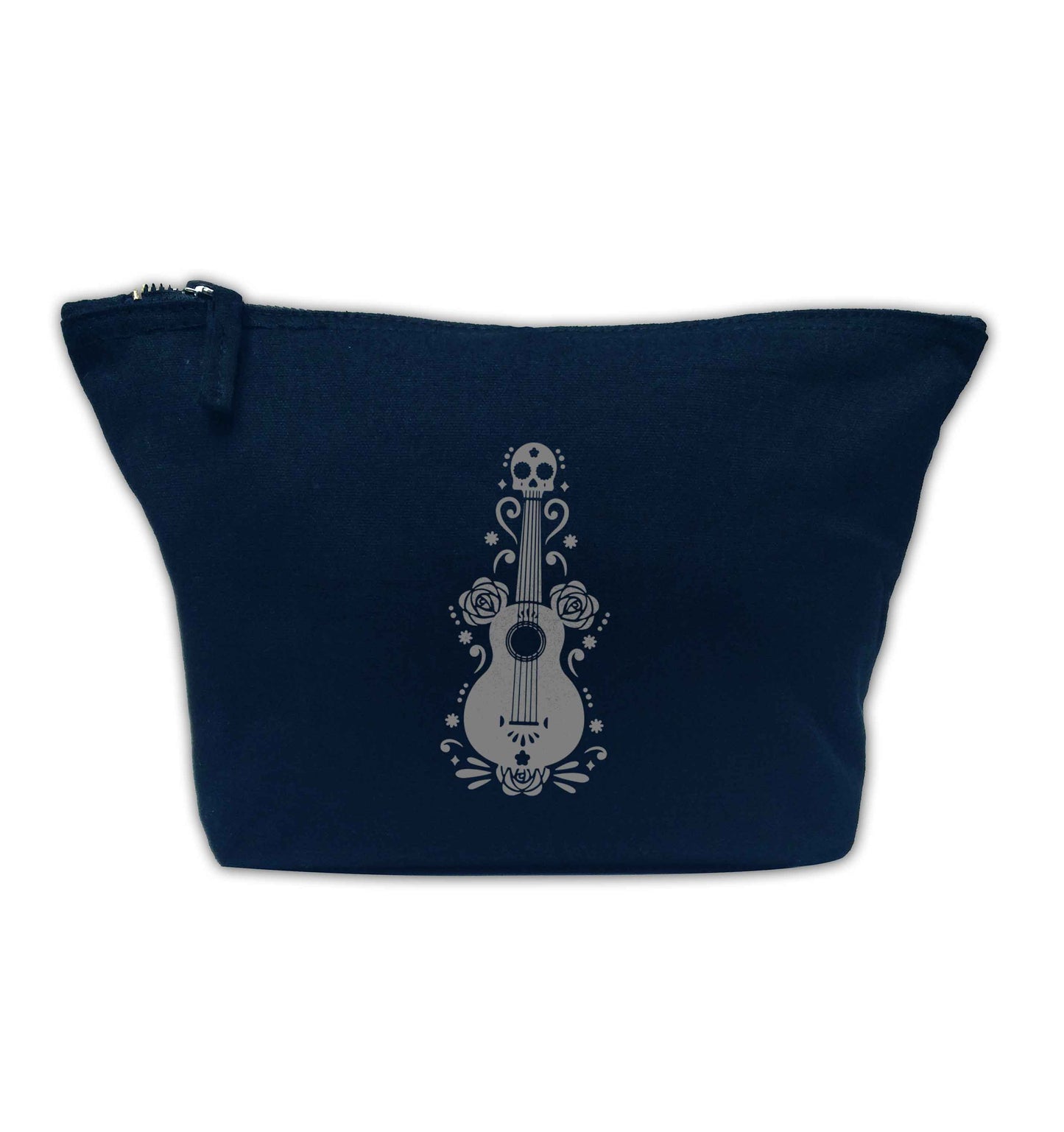 Guitar skull illustration navy makeup bag