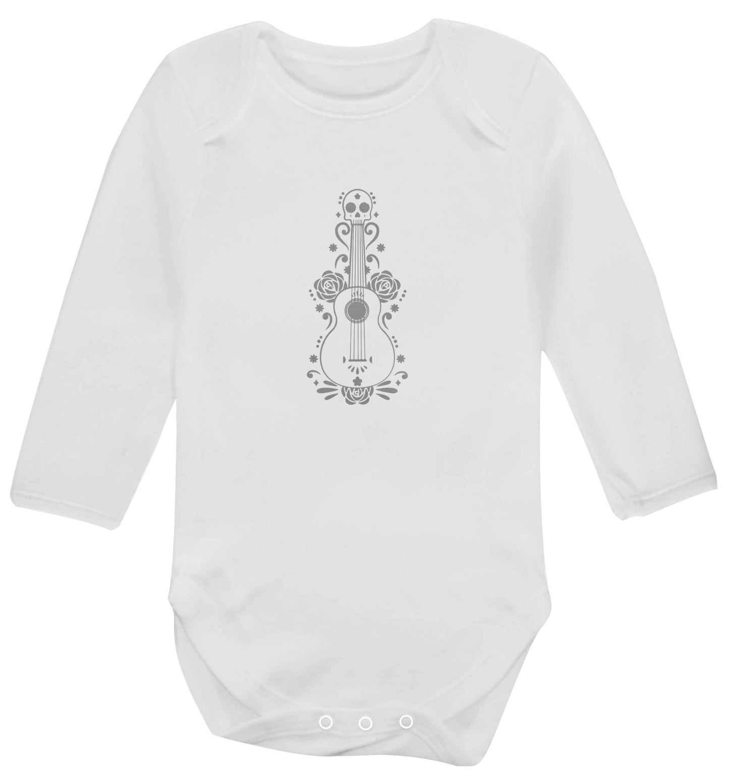 Guitar skull illustration baby vest long sleeved white 6-12 months