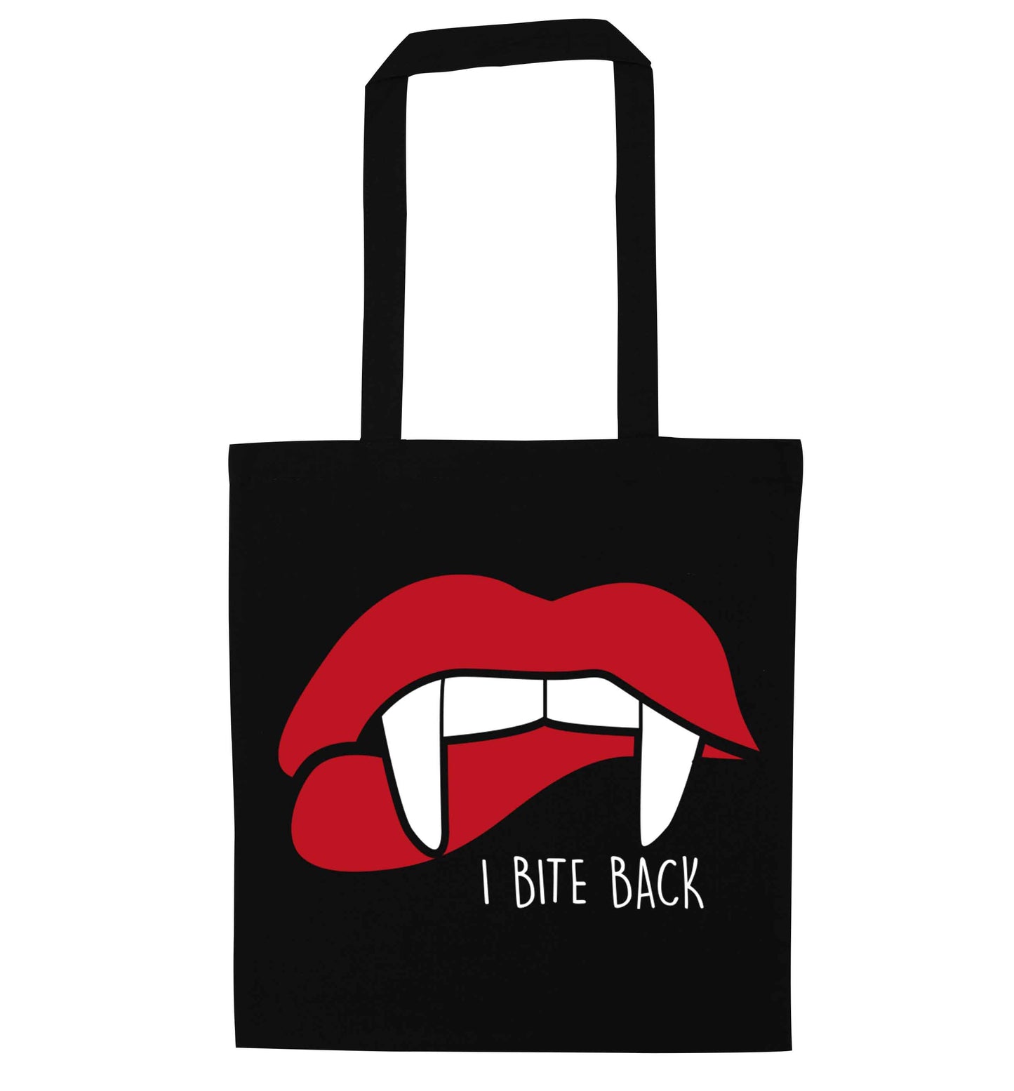 I bite back black tote bag
