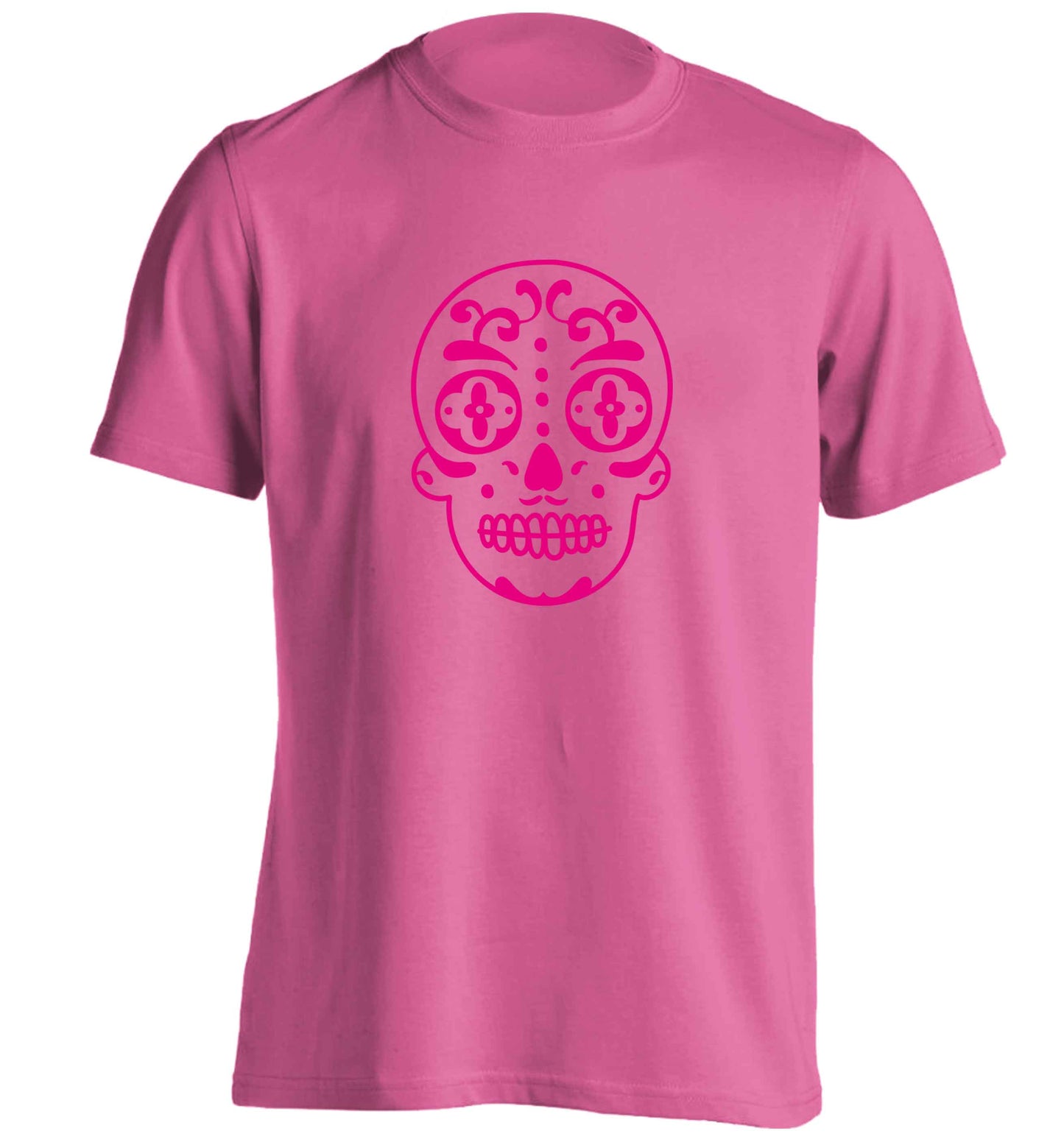 Neon pink sugar skull adults unisex pink Tshirt 2XL